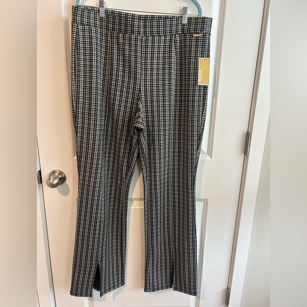 NWT Michael Kors Black & White Houndstooth Pull-On Pants | Chic Stretch | XL